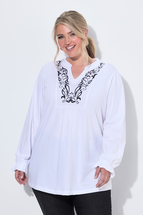 Longsleeve, A-Linie, Tunika-Ausschnitt, Spitzendruck