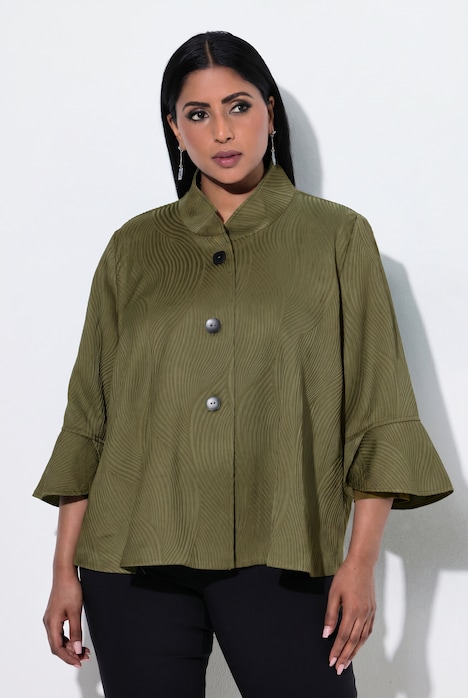 Jacke, Wellen-Design, A-Linie, Stehkragen, 3/4-Arm