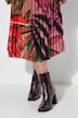 Midi-Plisseekleid, Blätter, A-Linie, Stehkragen, Langarm