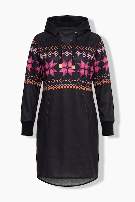 Norweger-Strick-Fleece- Kleid, Kapuze, Langarm