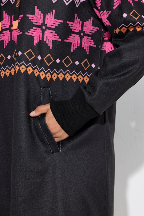 Norweger-Strick-Fleece- Kleid, Kapuze, Langarm
