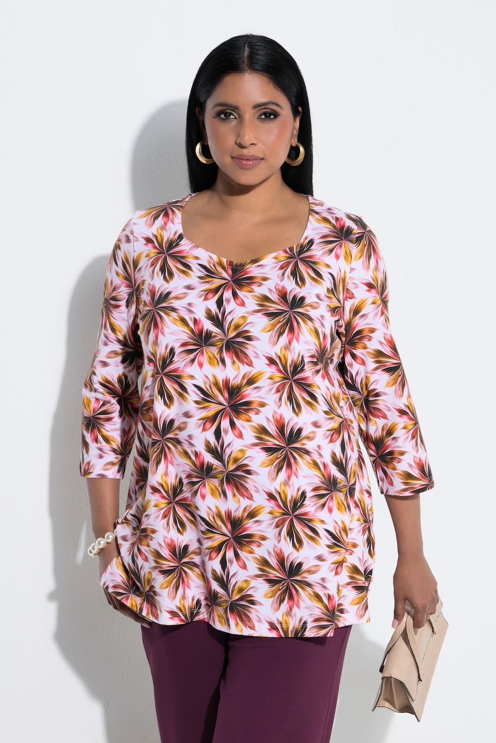 Shirt, A-Linie, Herzausschnitt, 3/4-Arm, Pima Cotton