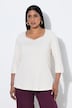 T-shirt en coton Pima, strass fantaisie, décolleté cœur et manches 3/4