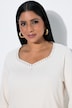 T-shirt en coton Pima, strass fantaisie, décolleté cœur et manches 3/4