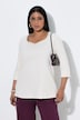 T-shirt en coton Pima, strass fantaisie, décolleté cœur et manches 3/4