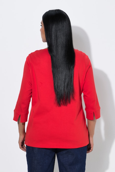 Shirt, Ziersteine, Herzsausschnitt, 3/4-Arm, Pima Cotton
