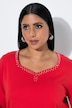 Shirt, Ziersteine, Herzsausschnitt, 3/4-Arm, Pima Cotton