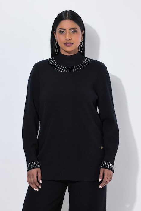 Pullover, Glitzersteinchen, Stehkragen, Langarm