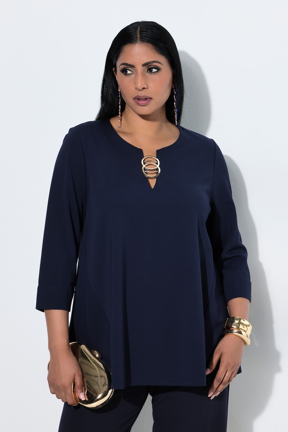 Punto-Shirt, Zierringe, A-Linie, Rundhals, 3/4-Arm