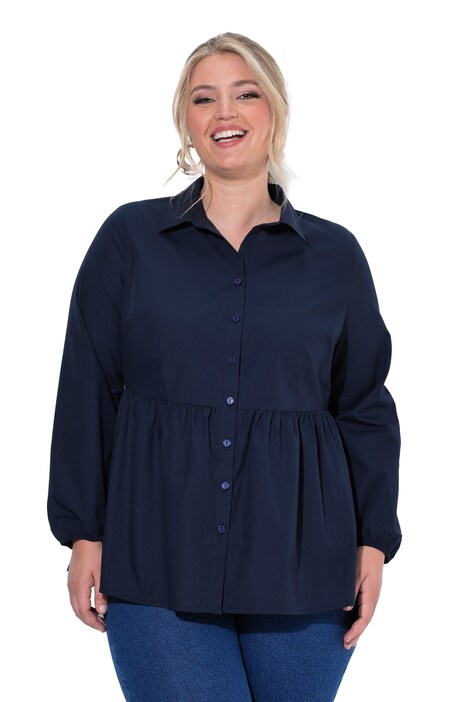 Halenka, áčkový střih, s peplum volánem, dlouhé rukávy