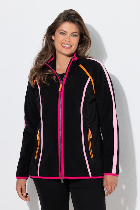 Fleece-Sweatjacke, Stehkragen, Vokuhila
