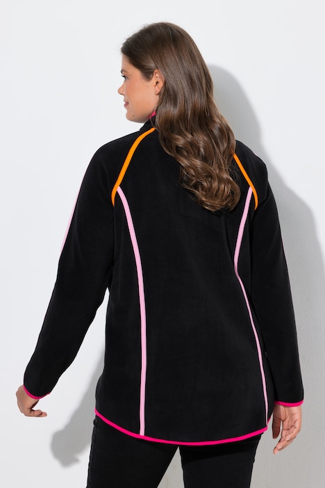 Fleece-Sweatjacke, Stehkragen, Vokuhila