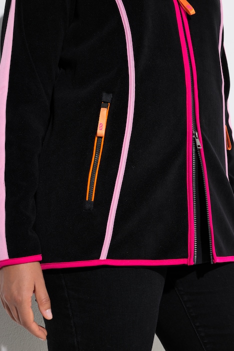 Fleece-Sweatjacke, Stehkragen, Vokuhila