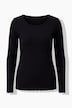 Ribbestrikket skjorte, slim fit, farget bølget kant, lange ermer