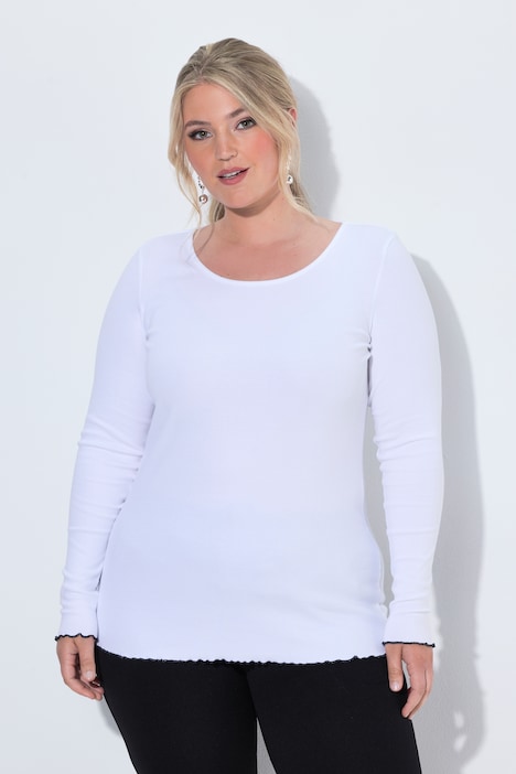 Ribbestrikket skjorte, slim fit, farget bølget kant, lange ermer