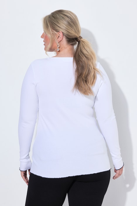 Ribbestrikket skjorte, slim fit, farget bølget kant, lange ermer