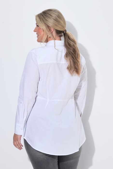 Chemise en popeline, coupe évasée, effet évasé volanté, manches longues