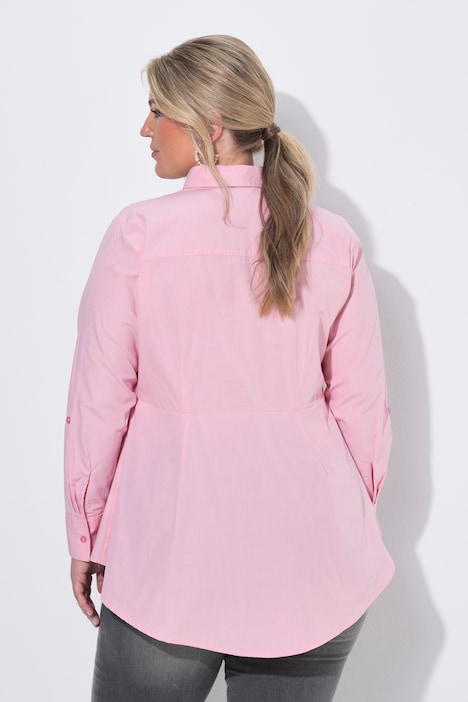 Popeline blouse, A-lijn,schootje, lange mouwen
