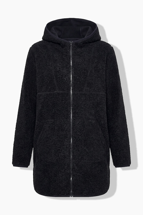 Longjacke, Teddyfleece, Kapuze, Langarm, hinten länger