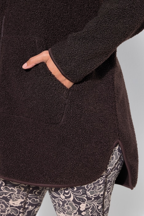 Longjacke, Teddyfleece, Kapuze, Langarm, hinten länger