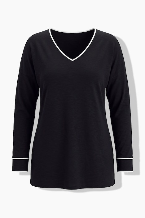 T-Shirt, Loose Fit, farbigem Piping, Langarm