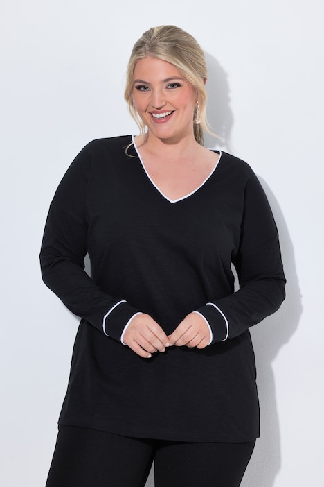 T-Shirt, Loose Fit, farbigem Piping, Langarm
