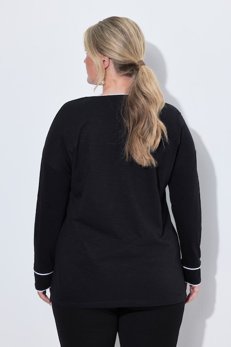 T-Shirt, Loose Fit, farbigem Piping, Langarm