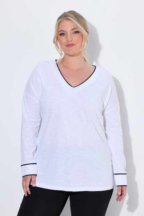T-shirt, coupe Loose Fit, passepoil coloré, manches longues