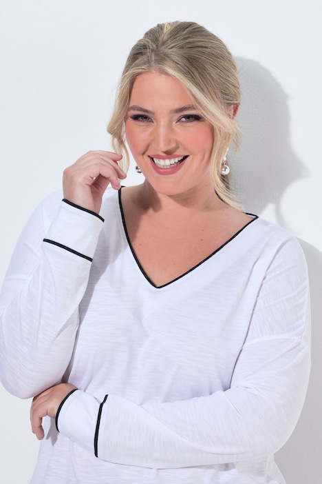 T-shirt, coupe Loose Fit, passepoil coloré, manches longues