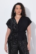 Jerseybluse, Pailletten, V-Ausschnitt, Kurzarm