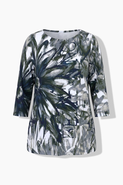 Shirt, Ziersteine, U-Boot-Ausschnitt, 3/4-Arm, Pima Cotton