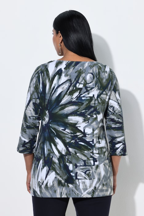 Shirt, Ziersteine, U-Boot-Ausschnitt, 3/4-Arm, Pima Cotton