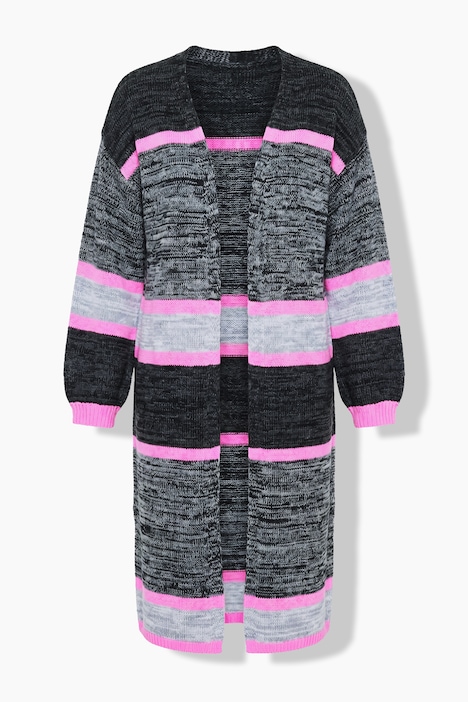 Long-Strickjacke, Ringel, ohne Verschluss, Langarm