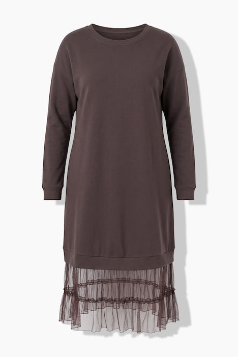 Midi-Sweatkleid, oversized, Mesh-Volants am Saum