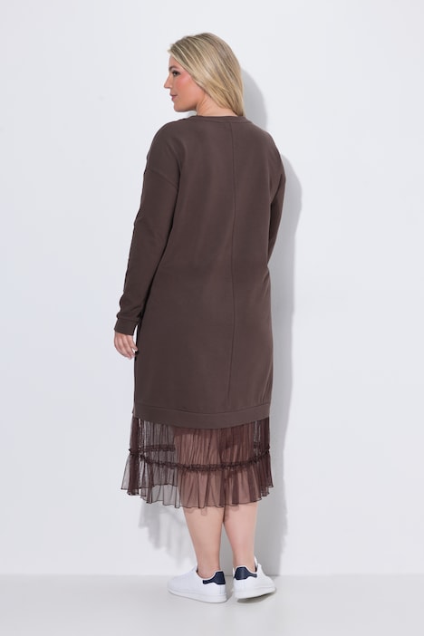 Midi-Sweatkleid, oversized, Mesh-Volants am Saum