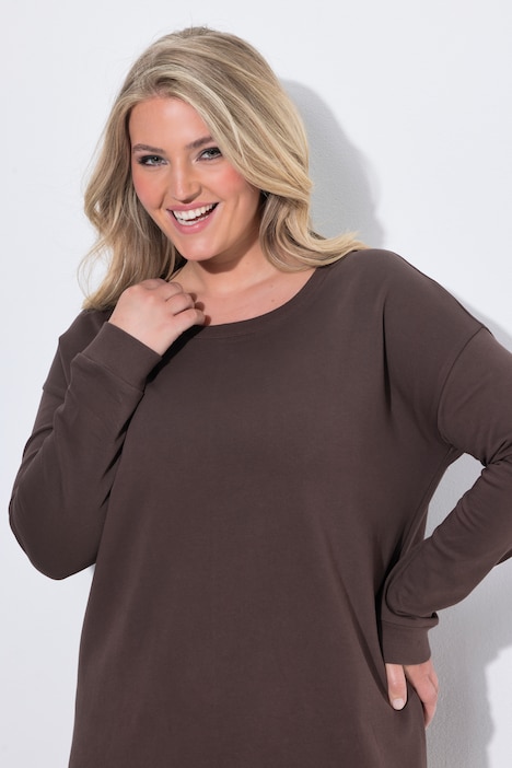 Midi-Sweatkleid, oversized, Mesh-Volants am Saum