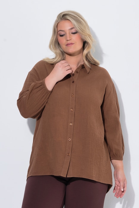 Mousseline blouse, oversized, 3/4-mouwen