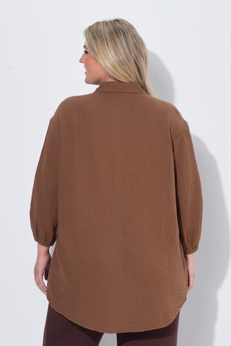Mousseline blouse, oversized, 3/4-mouwen