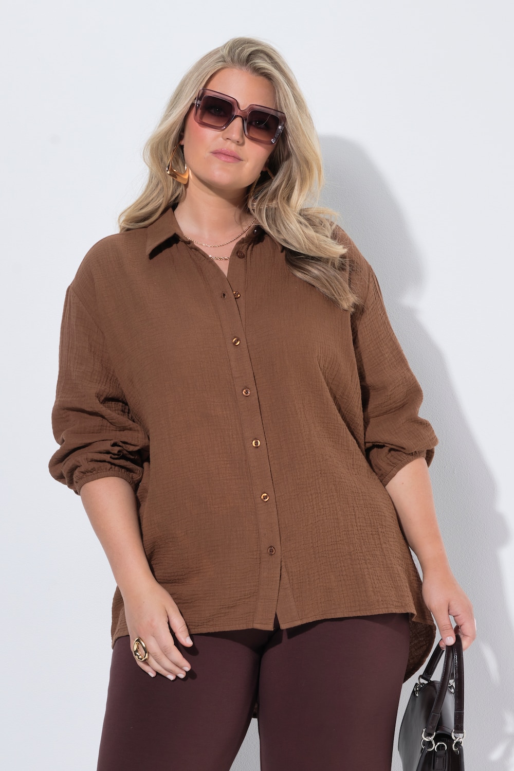 Mousseline blouse, oversized, 3/4-mouwen