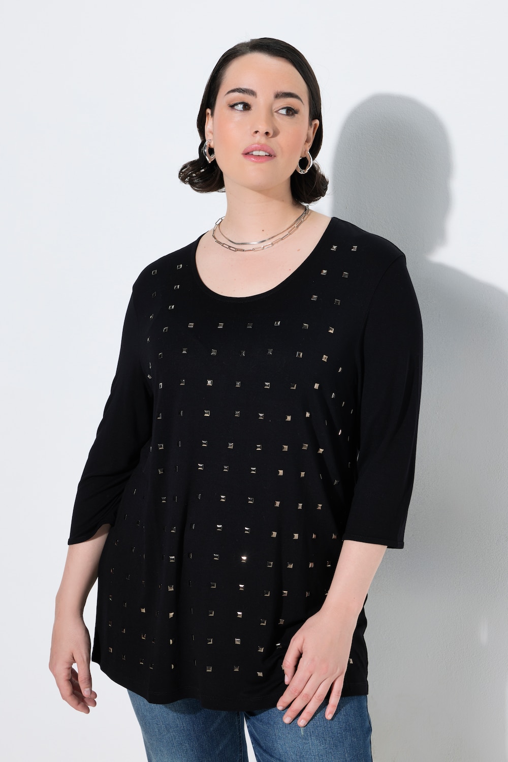 Shirt, Ziernieten, A-Linie, Rundhals, 3/4-Arm