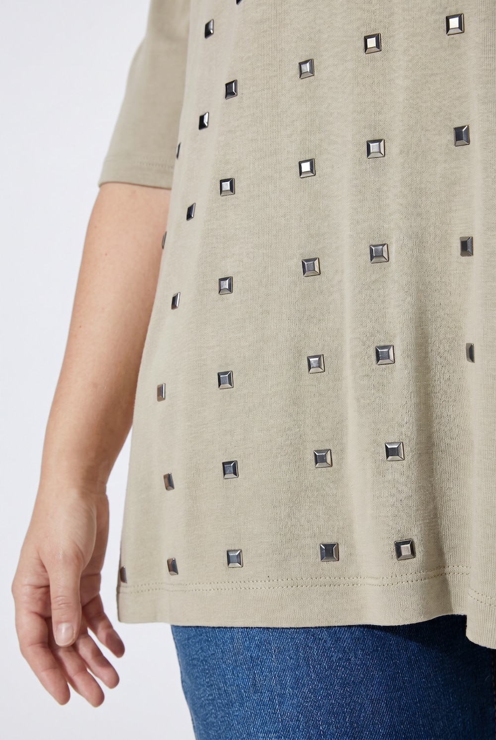 Shirt, Ziernieten, A-Linie, Rundhals, 3/4-Arm