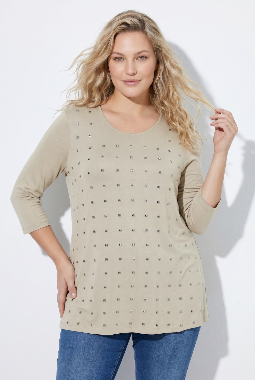 Shirt, Ziernieten, A-Linie, Rundhals, 3/4-Arm