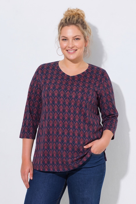 T-Shirt, bedruckt, V-Ausschnitt, 3/4-Arm