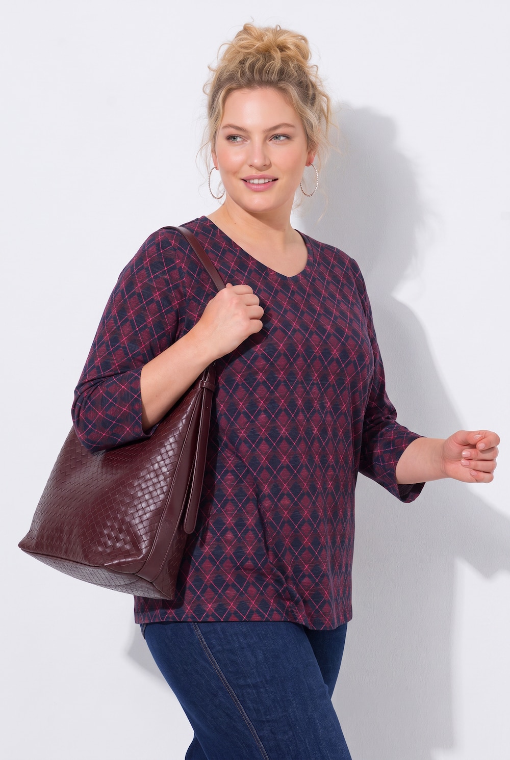 T-Shirt, bedruckt, V-Ausschnitt, 3/4-Arm