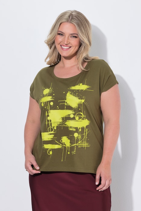 T-shirt, A-line, abstrakt print, halværmet