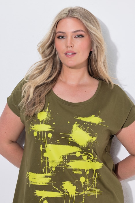 T-shirt, A-line, abstrakt print, halværmet