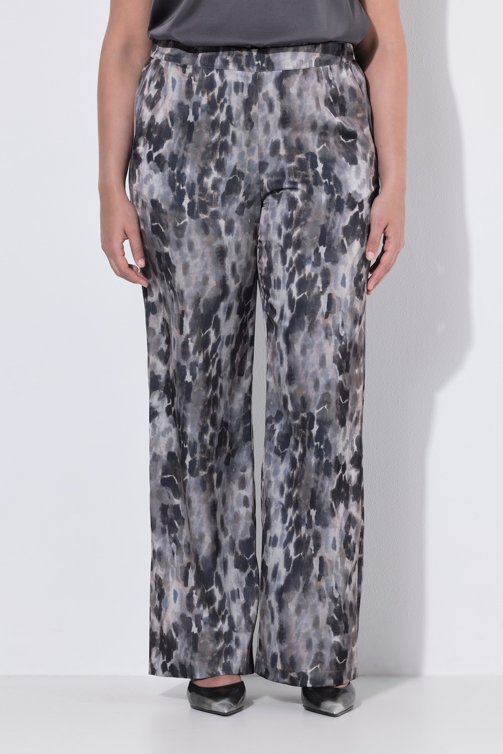 Satinhose Rose, Leomuster, weites Bein, Komfortbund