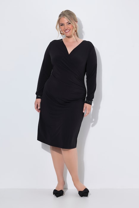 Midi-Kleid, Slim Fit, Wickeloptik, Jersey, Langarm