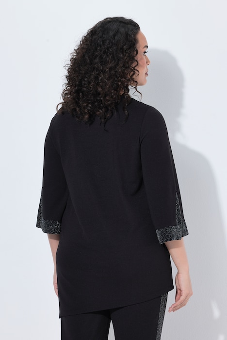 T-shirt avec strass fantaisie, décolleté rond et manches longues, coupe évasée