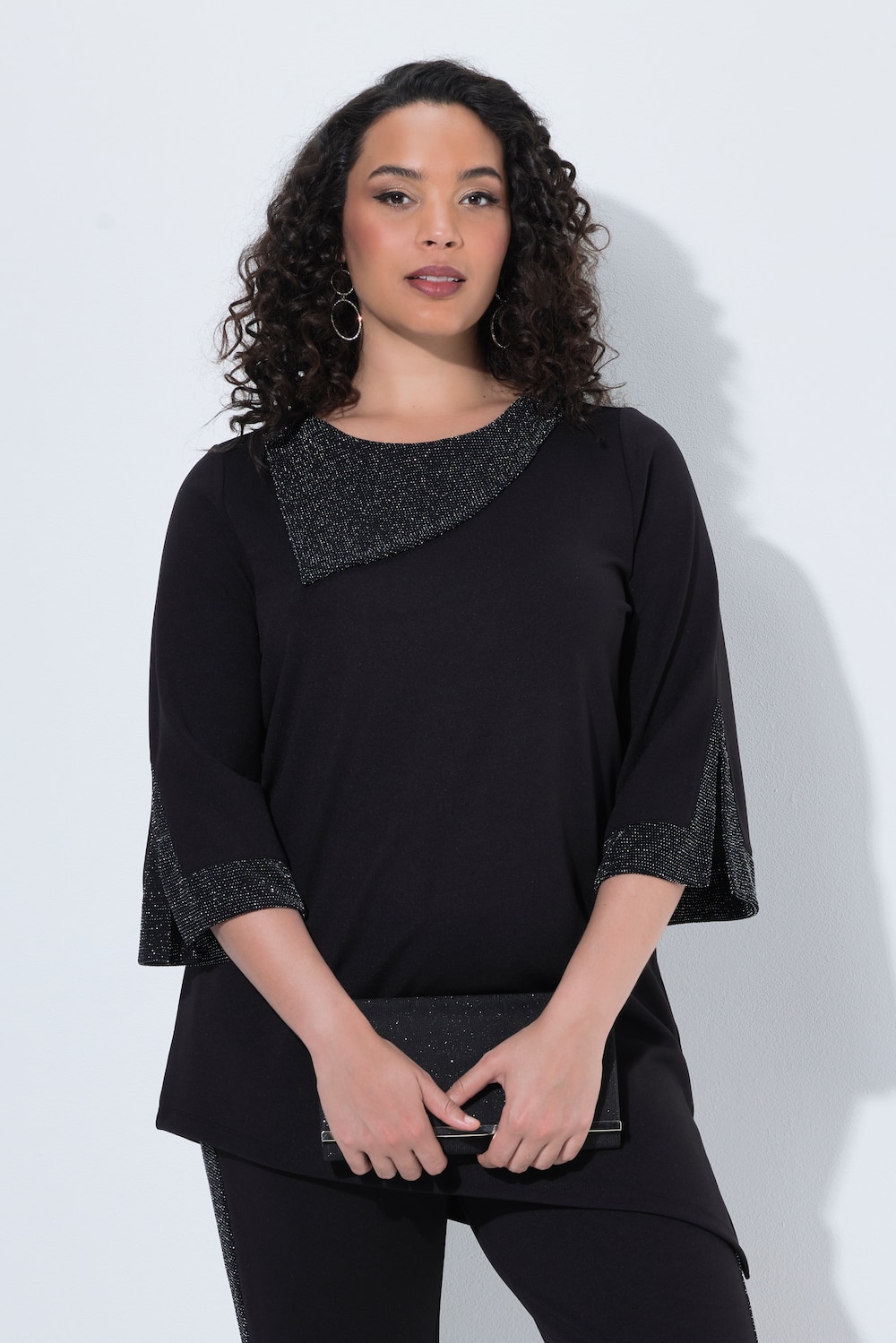 Shirt, Ziersteine, A-Linie, Rundhals, 3/4-Arm